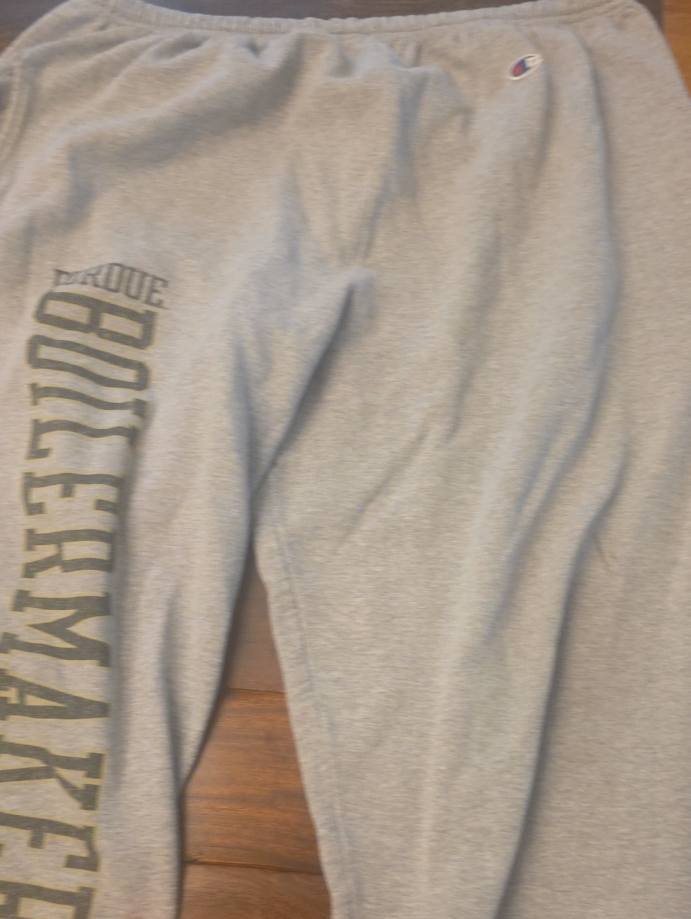 Champion Gray Sweatpants with Olive Green Side Print